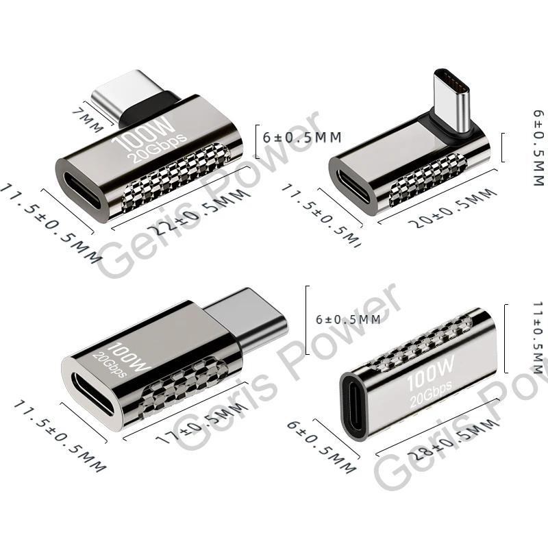 USB C 90 Degree Converter USB3.2 20Gbps Type C to USB C OTG Adapter 8K@60Hz 100W USB Type C Fast Charging Connector for MacBook