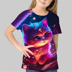 New Casual Baby T-Shirts Animal Cat Girl Clothes Short Sleeve Tees Girls Clothes 3d Print Children's Clothing Fashion T Shirts