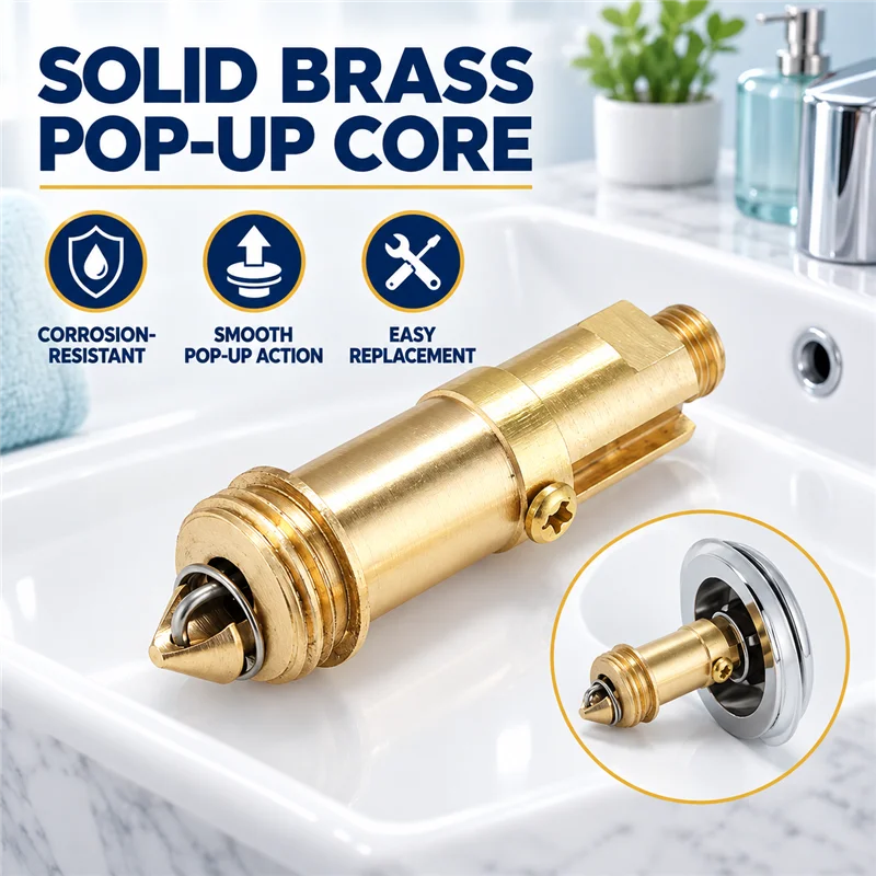  Solid Brass Spring Loaded Pop Up Basin Drain Core Universal Bounce Plug Replacement For Bathroom Sink Drain Fitting