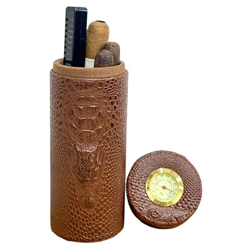 

Кожаный дорожный хьюмидор, коробка для сигар, кедровое дерево, портативный чехол для сигар, увлажнитель, коробка для гигрометра, аксессуары для сигар, подходят для 5 сигар 91