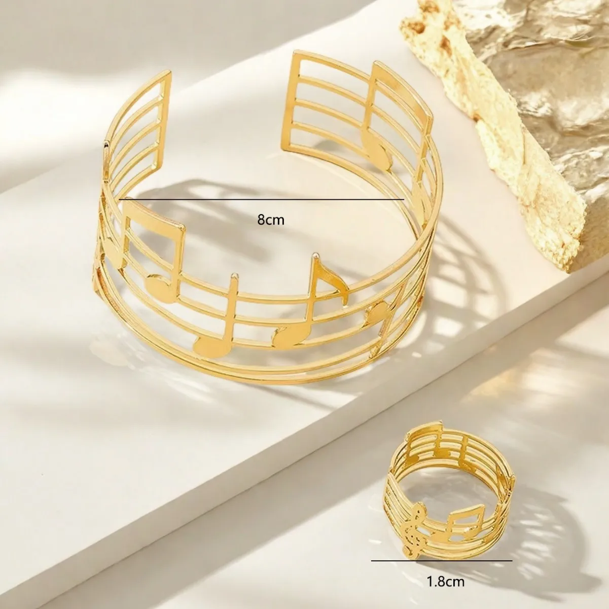 Vintage bohemian music note staff bracelet ring set opening adjustable female vacation party dress up