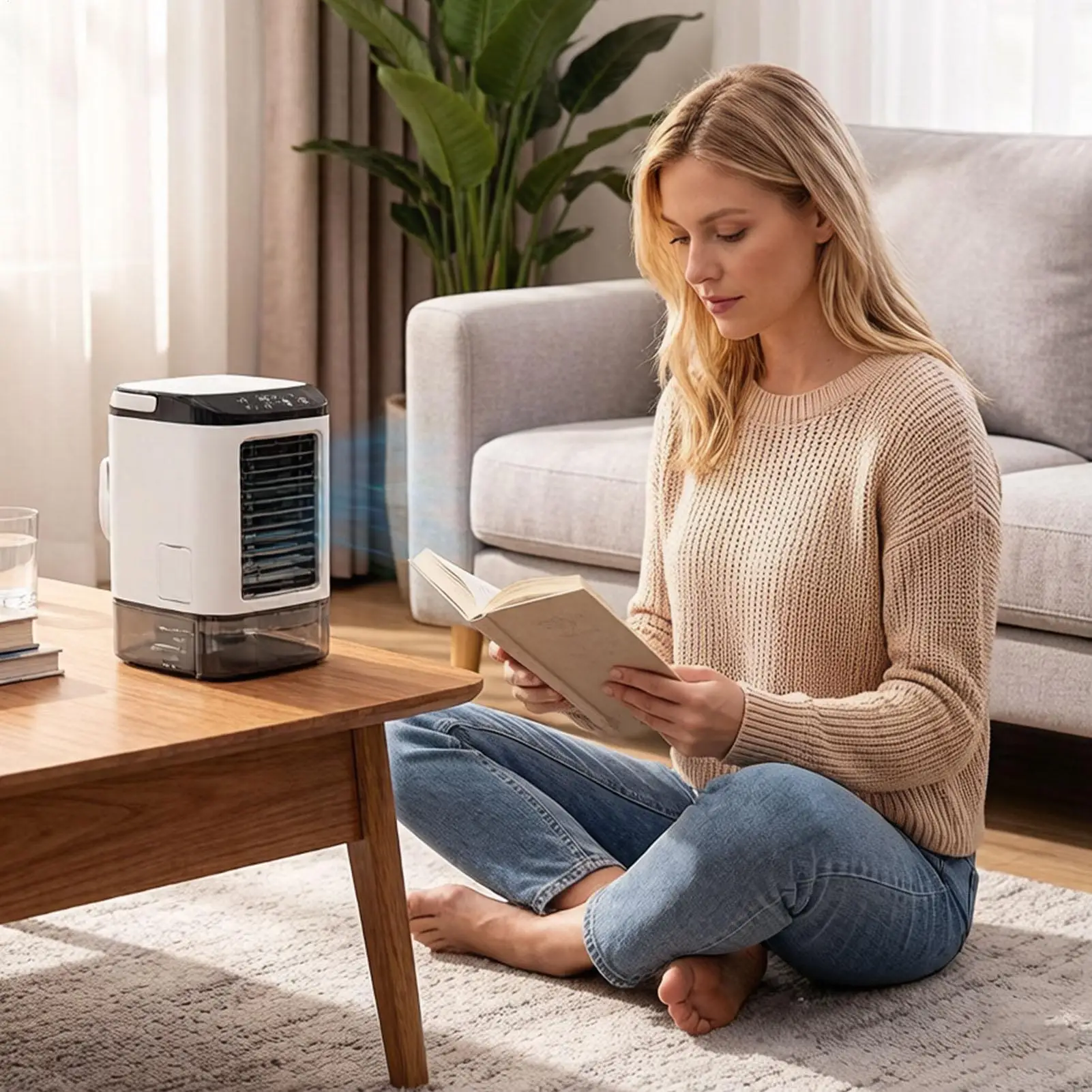 Portable Home Air Conditioner, Desk Fan with Duals Ultrasonic Atomization, 3 Speeds, with Night Light, Desktop Air Conditional