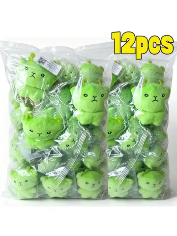 12pc Mini Alien Cat Plush Pendant Keyring Green Soft Plush Portable Key Chains Super Cute Handmade Doll Bags Pendant Gifts Decor