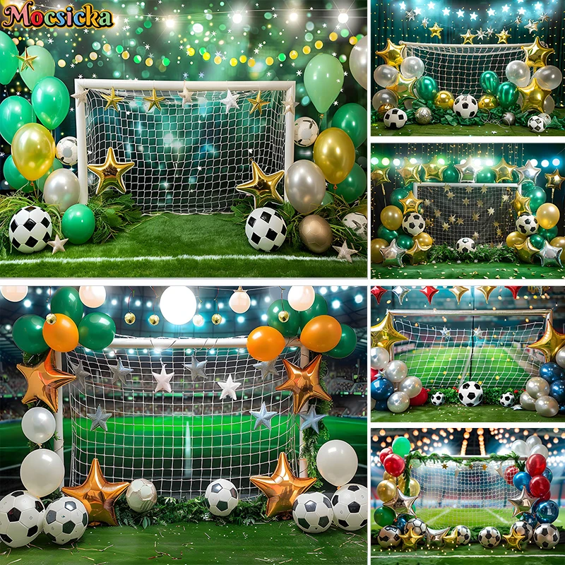 Mocsicka Photography Background Green Football Field Soccer Game Decor Kids Birthday Party Cake Smash Backdrop Photo Studio