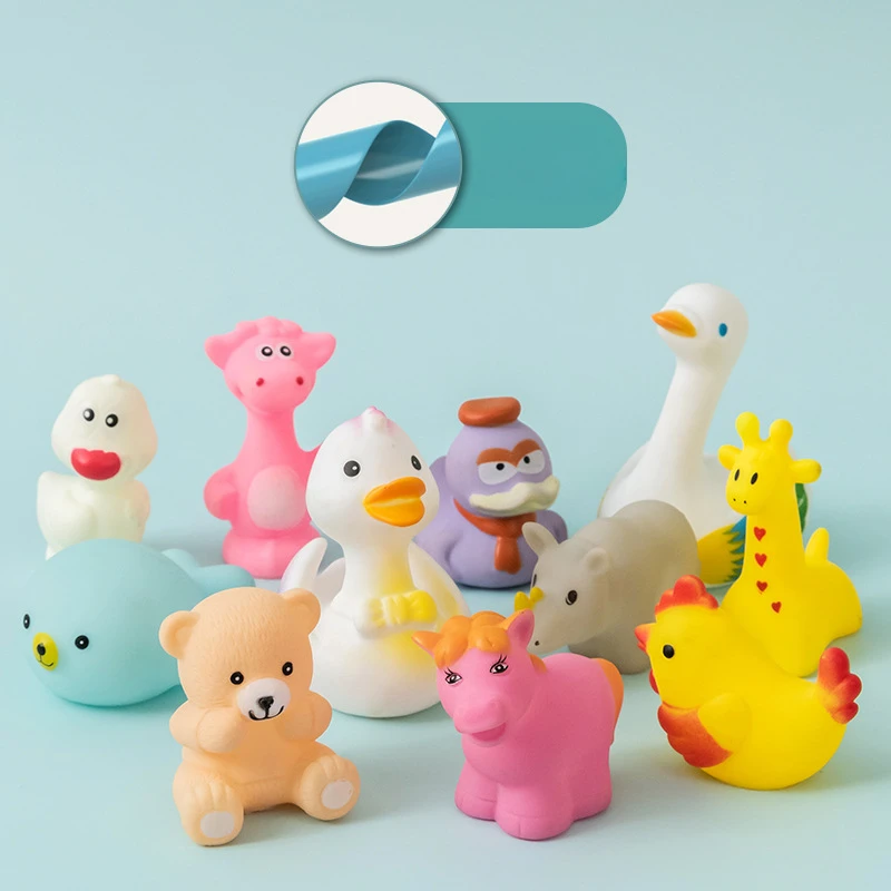 Baby Cute Animals giocattolo da bagno giocattoli per l'acqua di nuoto galleggiante in gomma morbida Squeeze Sound bambini Wash Play regalo divertente