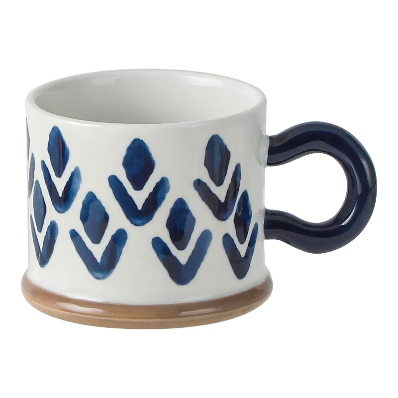 Nordic Irregular Geometric Pattern Ceramic Coffee Cup Large Capacity Breakfast Milk Oatmeal Cup Artistic Porcelain Mug Water Mug