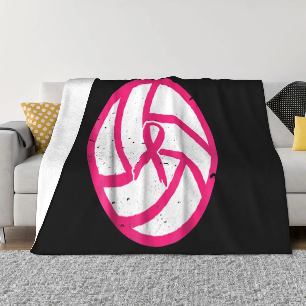 Volleyball Pink Ribbon Breast Cancer Awareness Cartoon Character Music Crewneck Selling Funny Throw Blanket