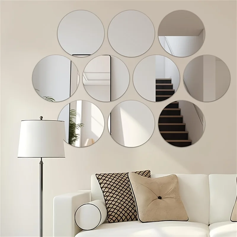 6PCS 25CM Exquisite Mirror Stickers Decorative Trays Living Room Bedroom Nursery Bathroom Hotel Elegant Home Decor 1MM Silvery