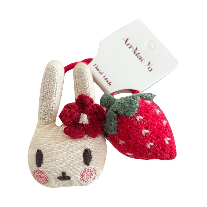 Cute Cartoon Hair Ties for Girls Korean Rabbit Strawberry Scrunchies Soft Fabric High Elasticity Kids Hair Elastics