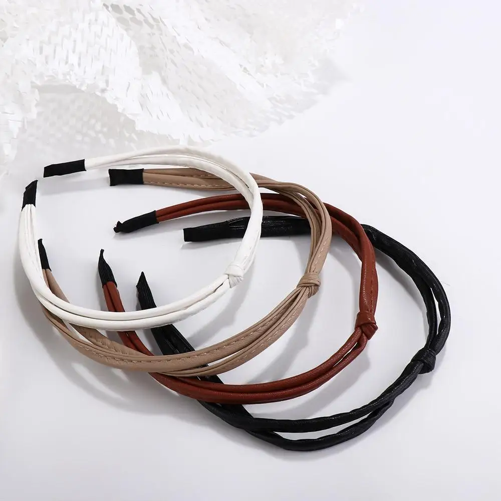 Fermaglio per capelli annodato Fascia per capelli da donna Forcina stile coreano Copricapo Fascia per capelli sottile Accessori per capelli femminili Fascia in pelle PU