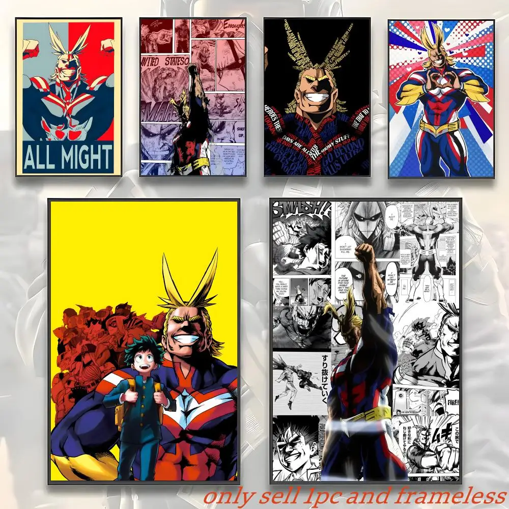 Cartoon Anim Cool My Hero A-All Might Poster Gift with prints Home bedroom living room decoration promotion and display