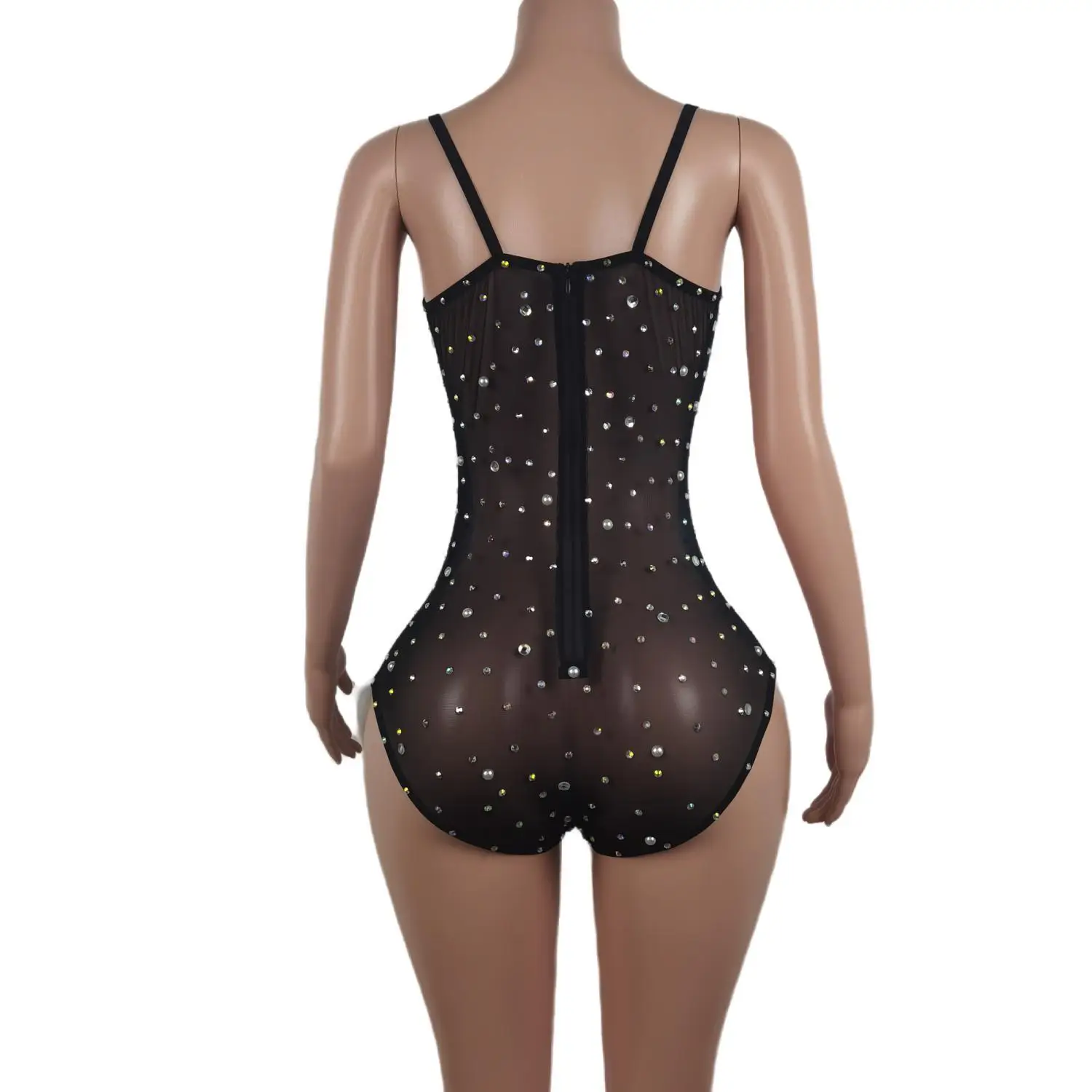 Rhinestone Pearl Sexy Jumpsuit Stretch Bodysuit Outfit Female Singer Dance Nightclub Wear Birthday Performance Costume Yemingzhu