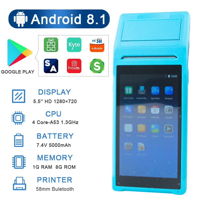 To 8.1 Android POS 58mm Bluetooth Thermal Printer Receipt Portable Terminal Handheld PDA Point Of Sale System All in One