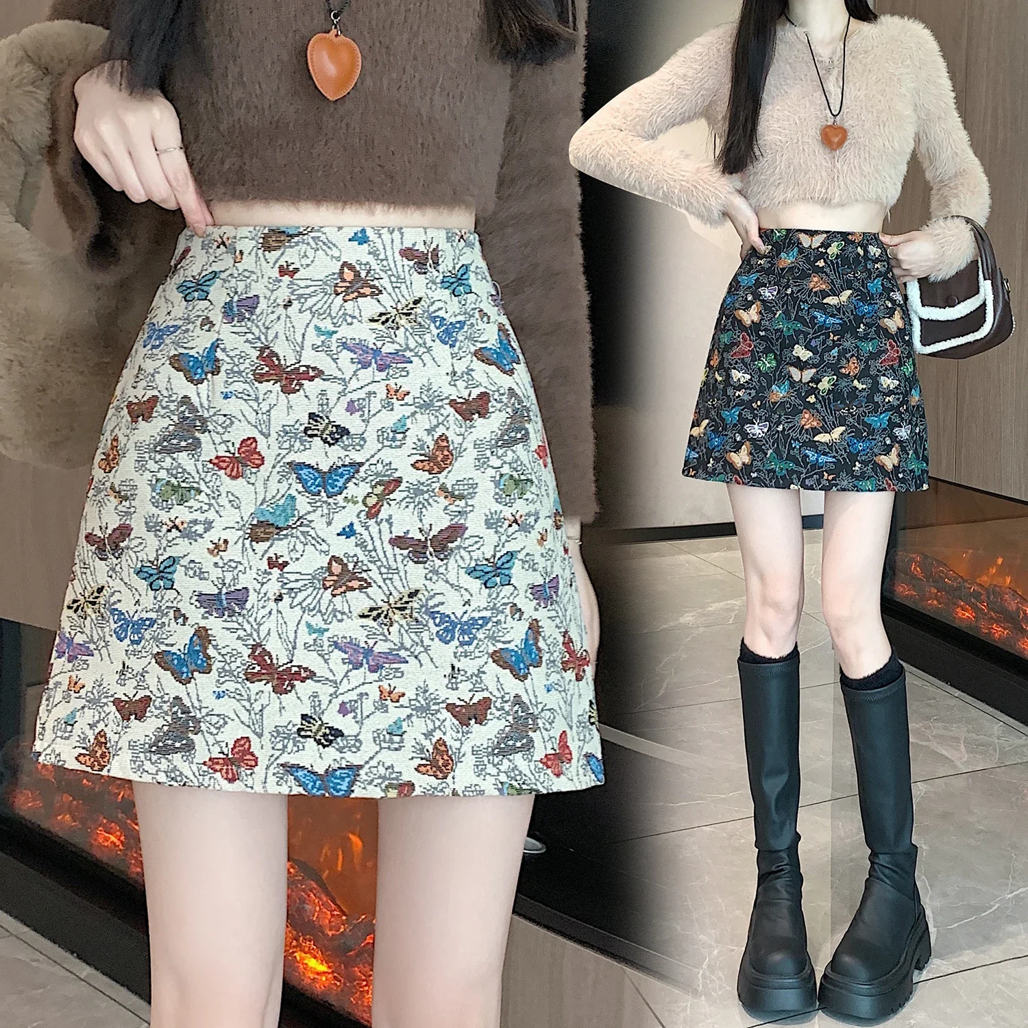 2024 Autumn High Waist Half length Skirt for Women, High Waist and Slim Look, Hip Wrapping Skirt, A-line Skirt, Short Skirt