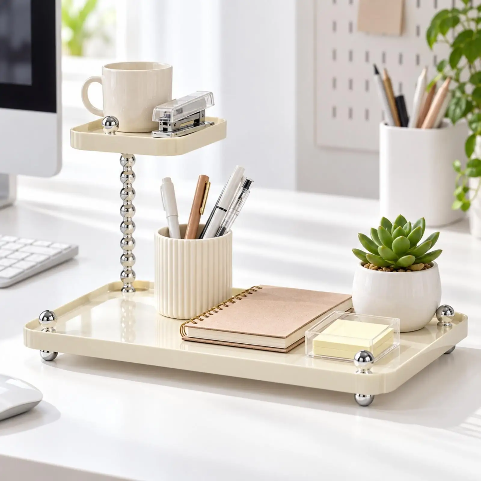 Rectangular Storage Tray with Raised Edges No-Drilling Desktop Storage Tray for Bathroom Counters, Living Rooms
