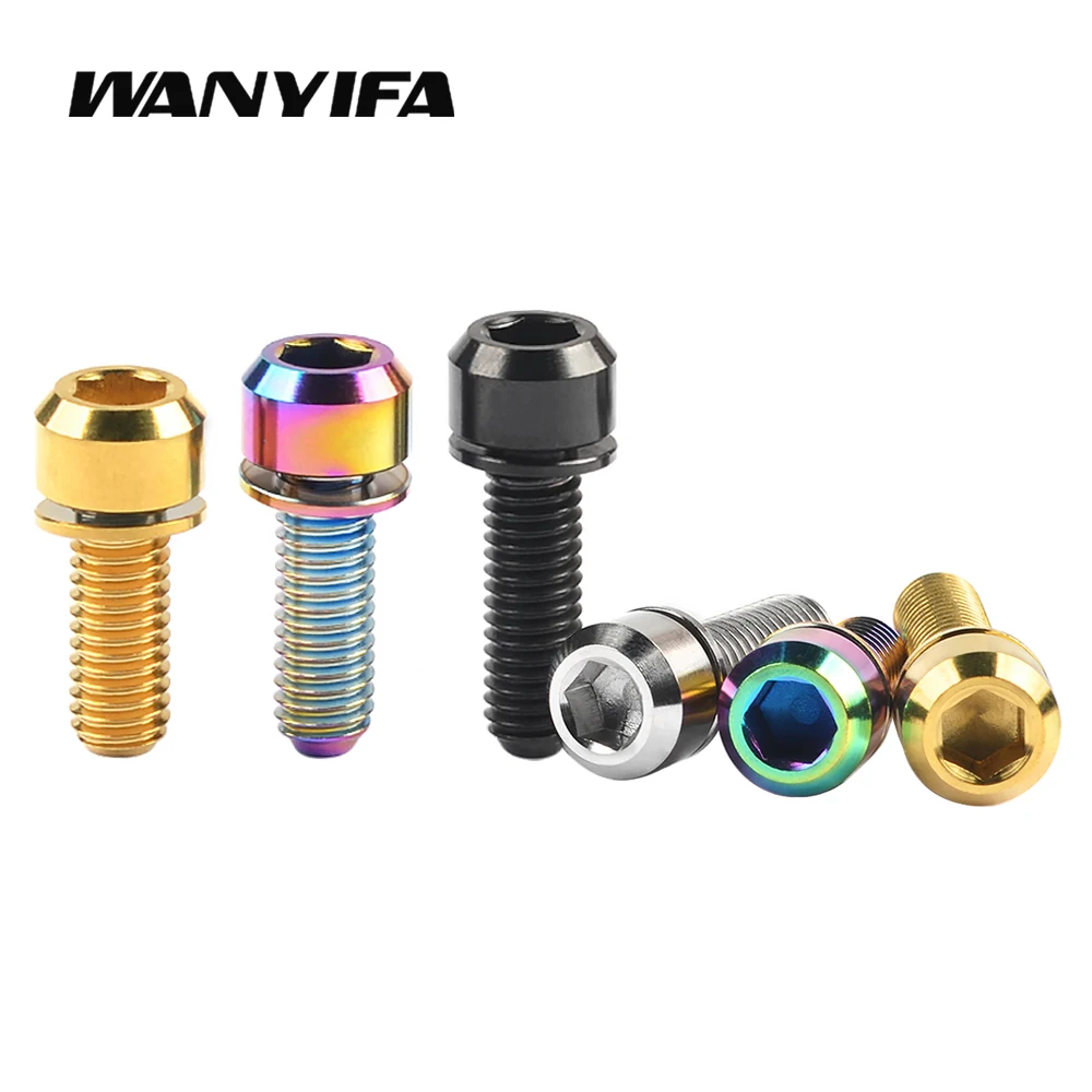 Wanyifa 8pcs Titanium Bolt M5x16/18/20mm Hex Head with Washer Bicycle Stem Screws for MTB / Road Bicycle