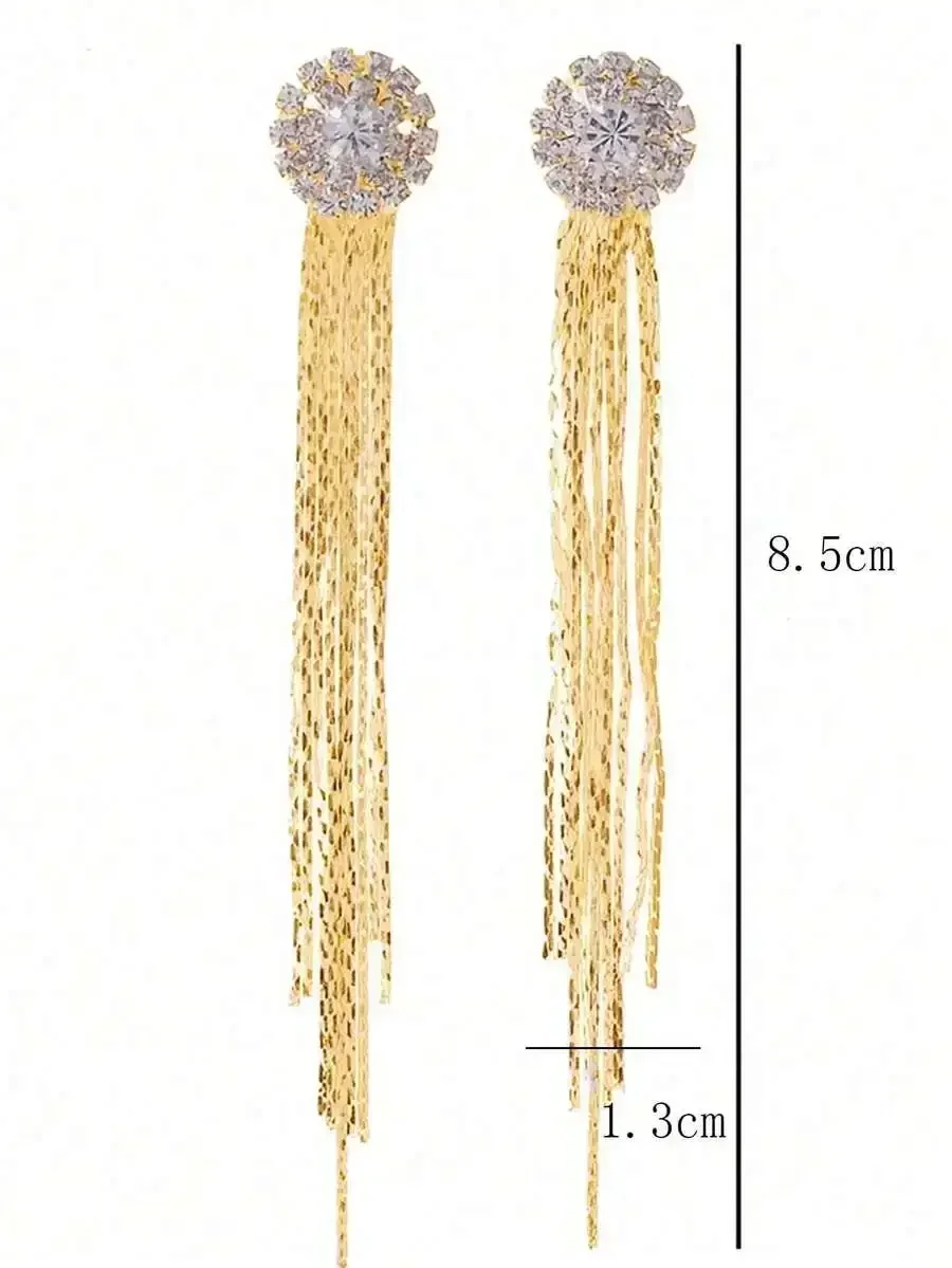

Rhinestone Flower Tassel Drop Earrings For Women Evening Party Dating