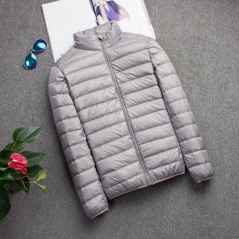 Men's Lightweight Down Cotton Jacket Short Slim Fit Winter Spring Coat Unisex Stand Collar Hooded Plus Size Elderly Clearance