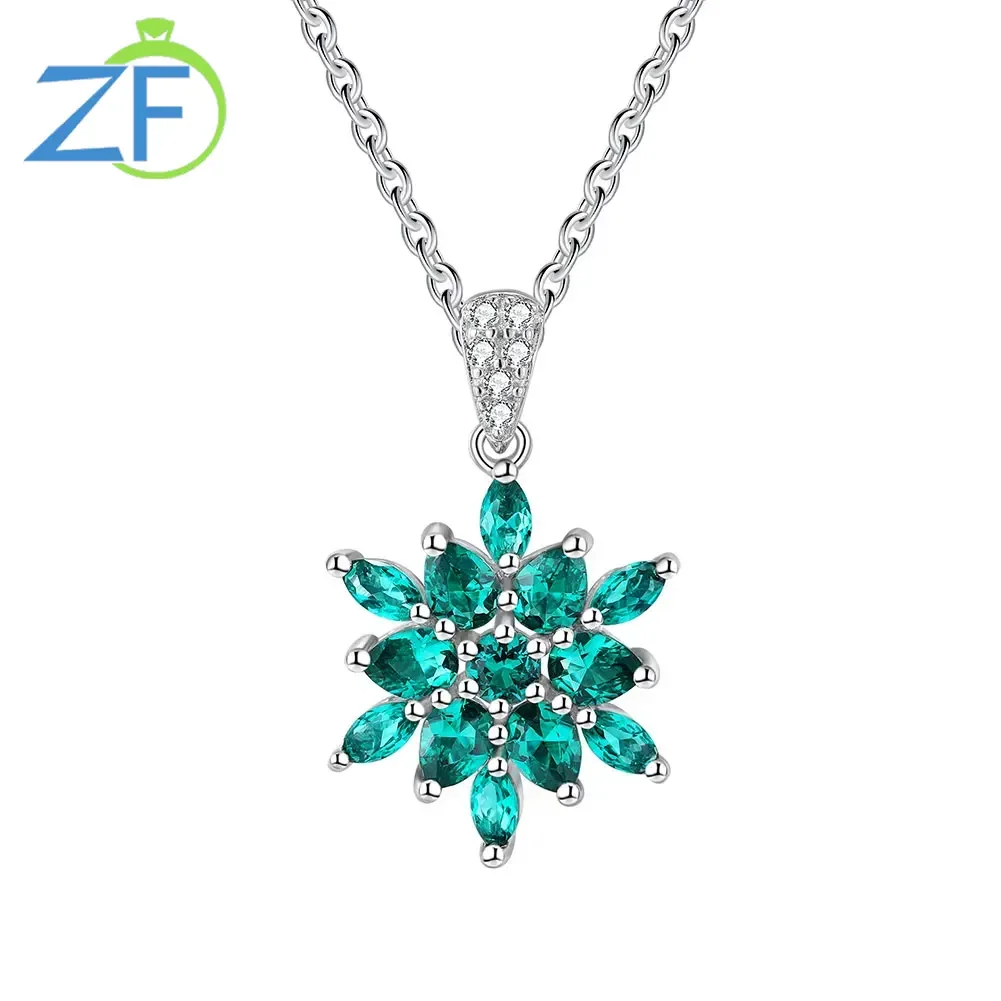 

GZ ZONGFA Gemstone Snowflake Chain Necklace For Women Original 925 Sterling Silver Green Nano Crystal Pendant Fine Jewelry