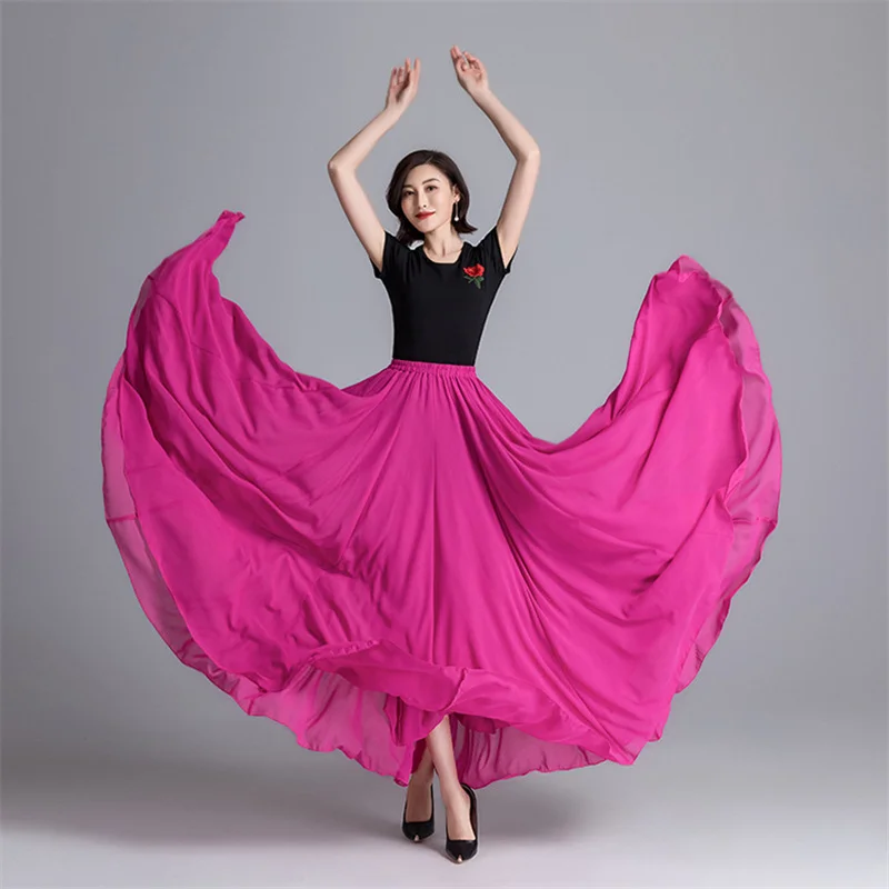 Falda de 720 grados para mujer, ropa de práctica de bailarina de Flamenco, disfraz de actuación en escenario, ropa de fiesta de carnaval, 9 colores sólidos, 2023