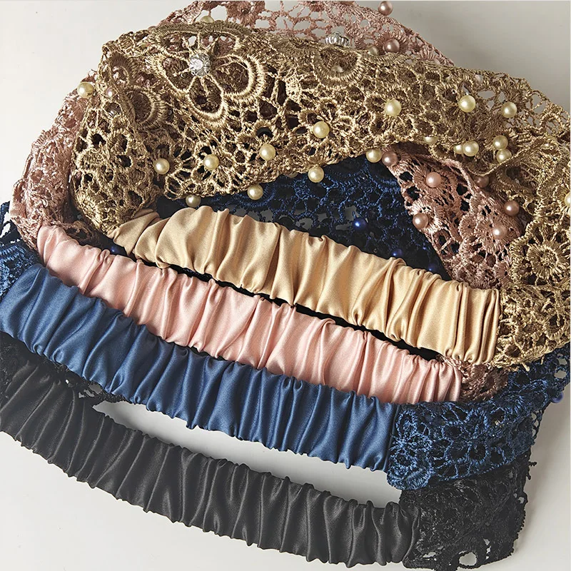 

Decorative Women Hair Accessory Floral Hollow Beaded Wide Headband to Hide White Hair