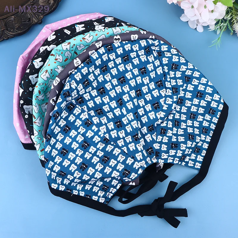 🎄 الكرتون المطبوعة فرك قبعة لعيادة الأسنان طبيب غرفة العمليات غطاء رأس التمريض للجنسين طبيب الأسنان مختبر قبعة جراحية