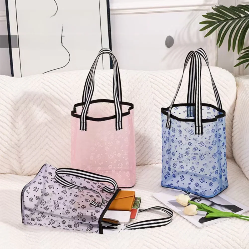 Lightweight Mesh Handheld Makeup Bag Zipper Square Mesh Cosmetic Bag Cosmetic Cases Transparent Storage Toiletry Bag Ladies