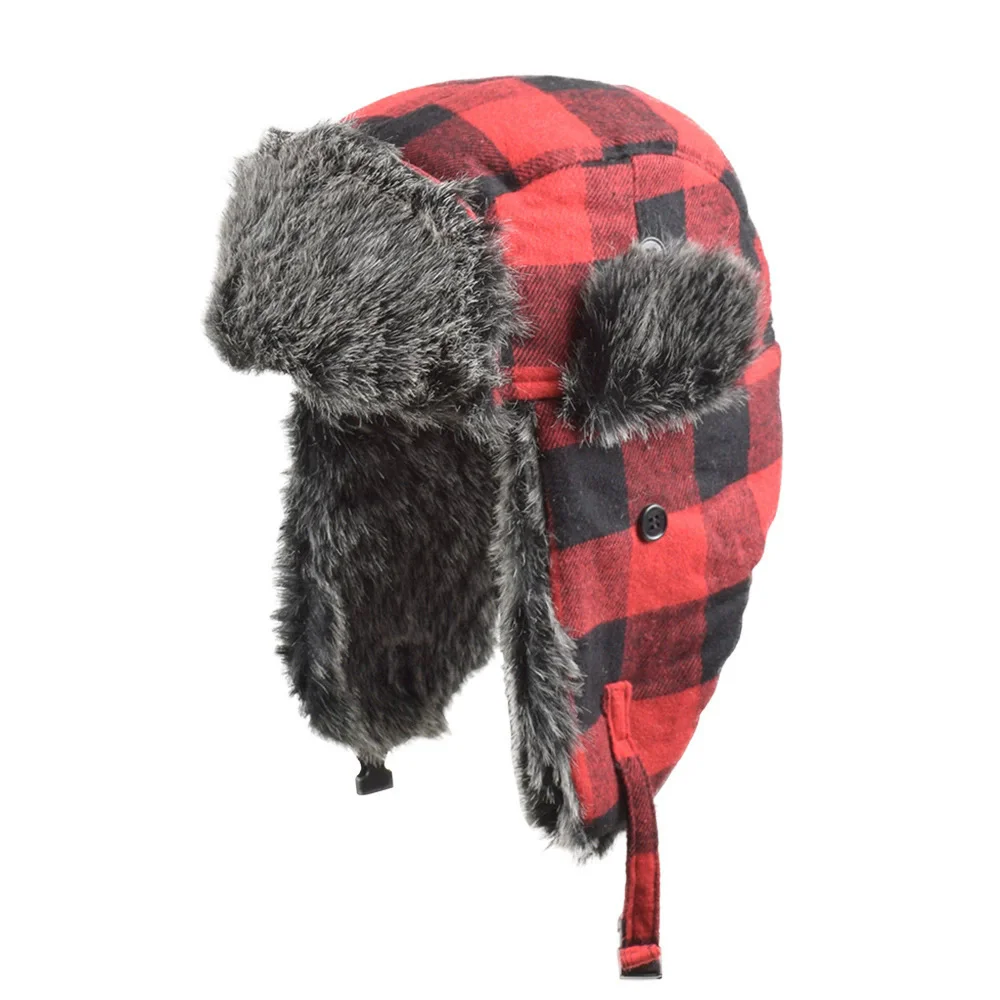 

2025 Plaid Russian Trapper Hat Lei Feng Hat Thickened Warm and Fashionable Cotton Hat Pilot Hat