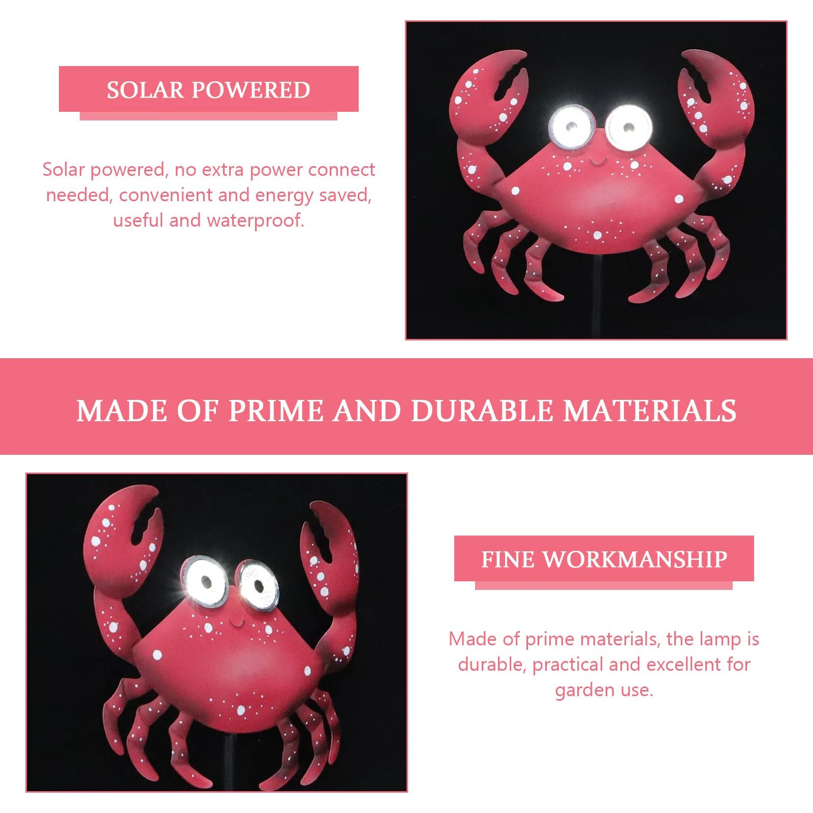 مصباح حديقة يعمل بالطاقة الشمسية على شكل سرطان البحر من الحديد المطاوع في الهواء الطلق، مقاوم للماء، منظر طبيعي ممتاز للممر والفناء والحديقة #1