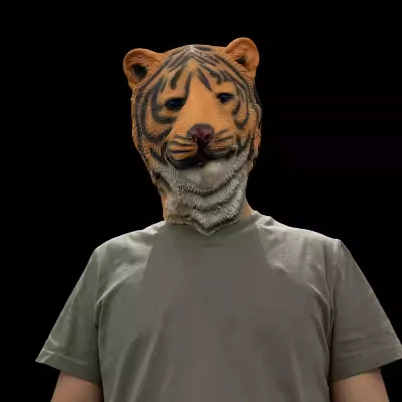 

Латексная маска тигра для косплея, карнавала, вечеринок, маска дикого животного, тигра, льва, динозавра, маска для карнавала и Марди Гра