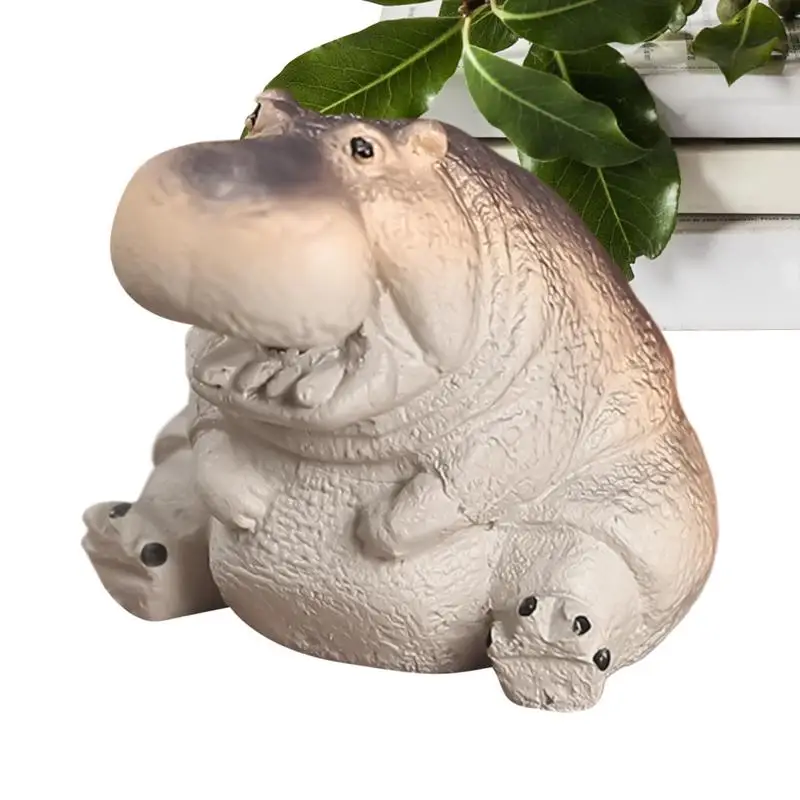 Resin Hippo Statue Small Hippo Shape Tea Pet Desk Figurine Adorable Hippo Animal Aquascape Accessories Indoor Outdoor Use For