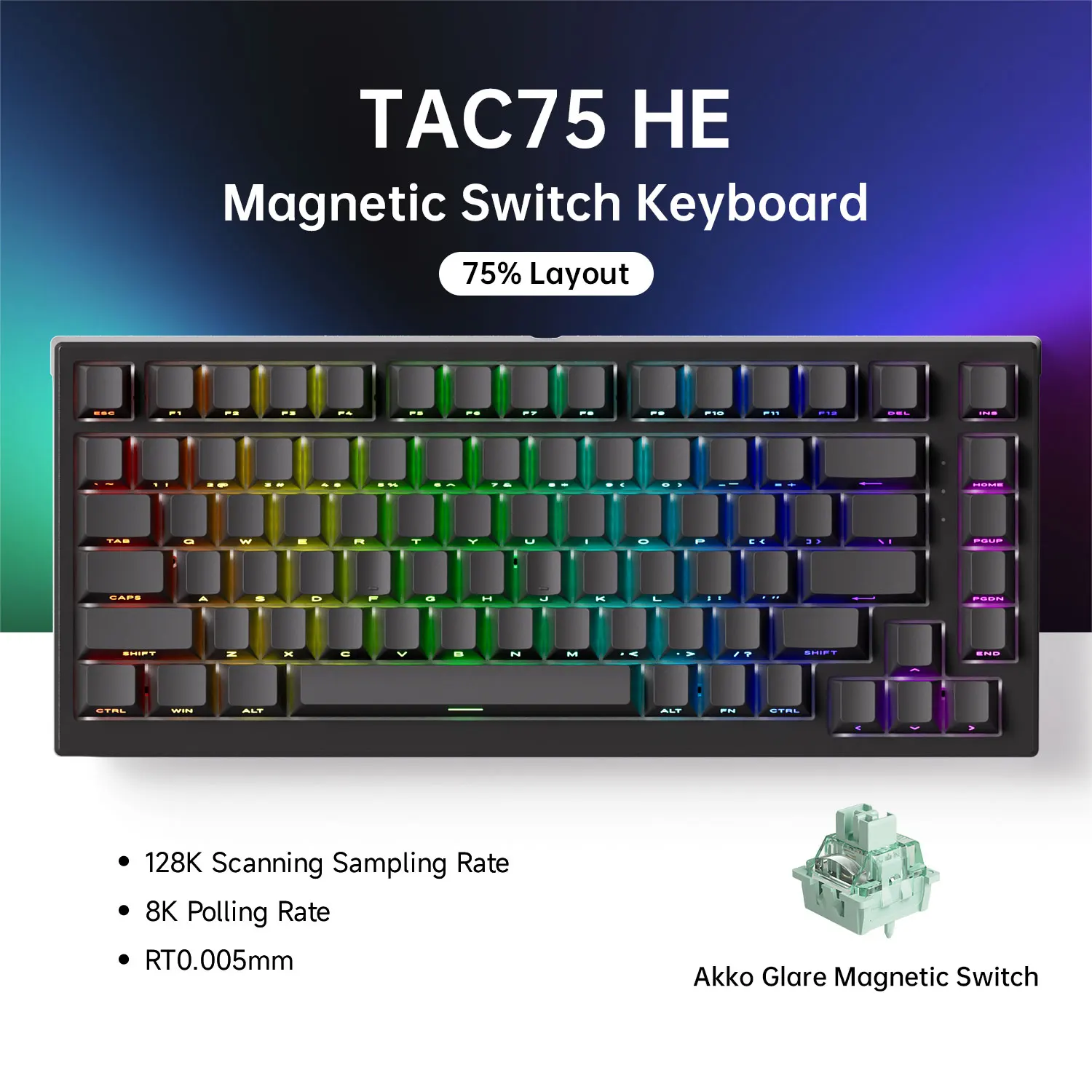 AKKO TAC75 HE Magnetisch schakelaartoetsenbord 75% gamingtoetsenborden Rapid Trigger 0,005 mm 8K RGB Bedraad Esports Aangepast toetsenbord voor gamer