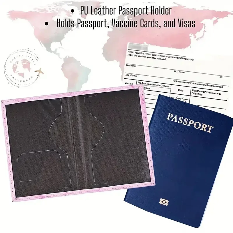 Pink PU Leather Passport Holder with Embroidery Label, Ticket & ID Credit Card Holder Cover, Travel Accessories view 2