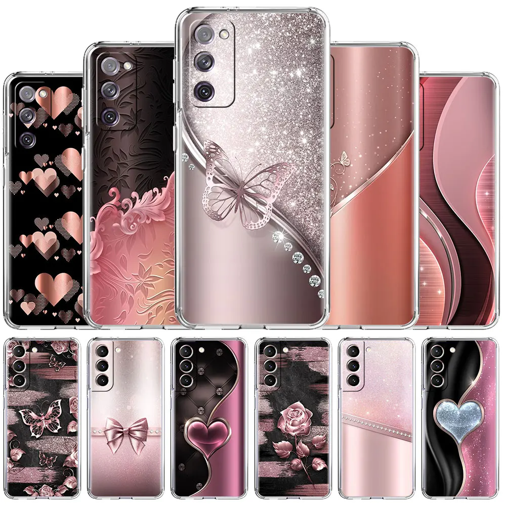 Przezroczyste etui Love Bow do Samsung Galaxy S22 S20 FE S21 S10 S23 Plus Note 20 Ultra 10 Lite Transparent Phone Shell