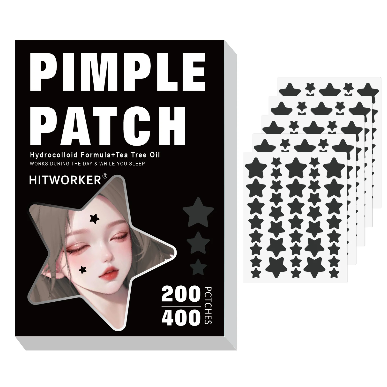 

200/400pcs Professional Hydrocolloid Pimple Patches Black Star Design Effective Acne Removal Partyusable