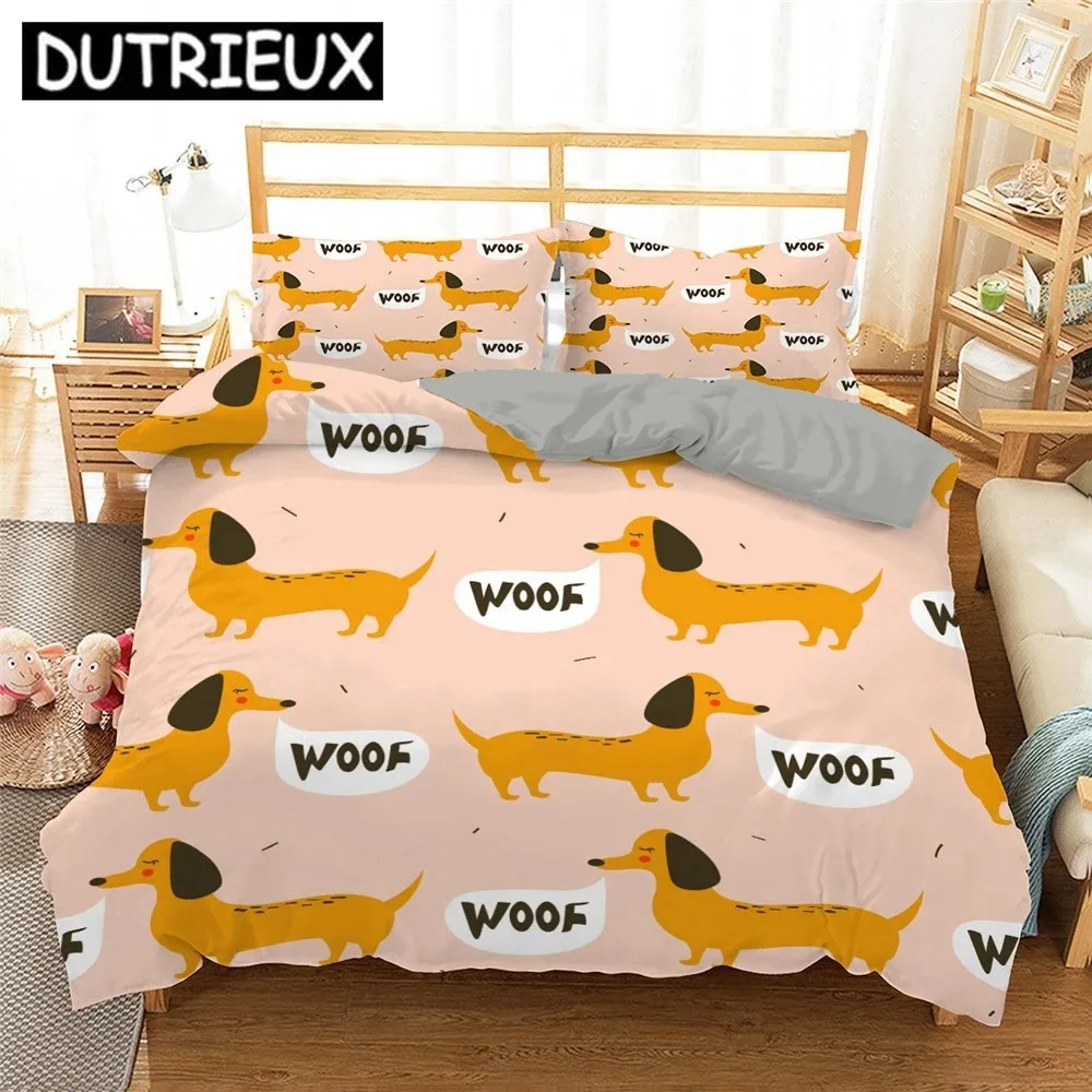 

Sausage Dog Print Duvet Cover Set Queen King Full Size Cartoon Dachshund Puppy Bedding Set For Boy Kid Polyester Comforter Cover