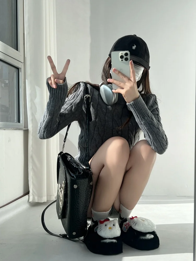 سليم صالح الأمريكية الحلو والتوابل الرجعية f عالية الياقة سترة المرأة ort طويلة Sve محبوك irt الشارع Sle تريكو