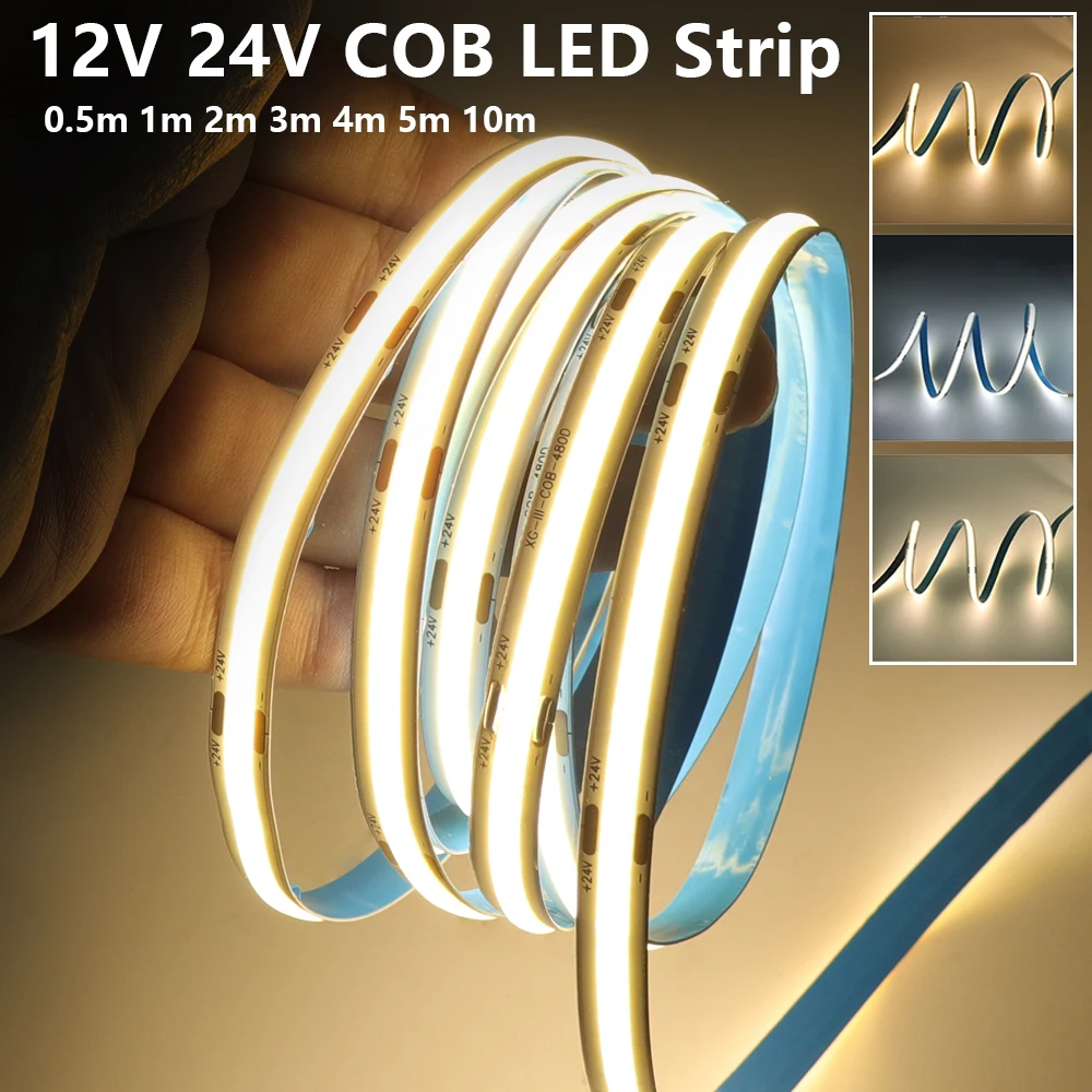 

COB LED Strip 12V 24V High Density 320LEDs/m Flexible COB Tape 8MM PCB White Warm White LED Light Strip 0.5M 1M 2M 3M 4M 5M 10M