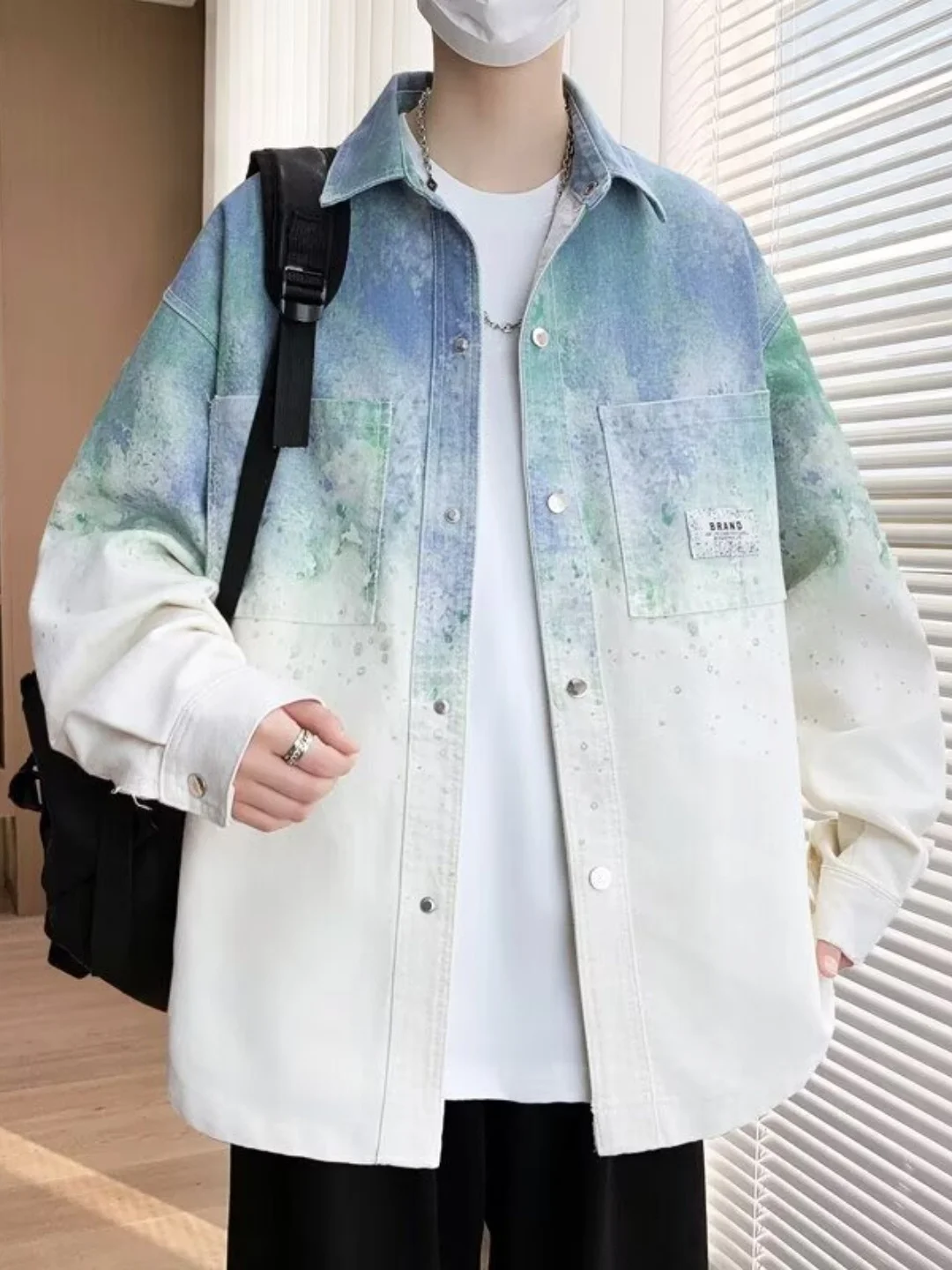 

Loose Men's Long Sleeve Gradient Dyed Shirt Casual Style Workwear Jacket Large Size Cotton Polyester Blend Easy Care