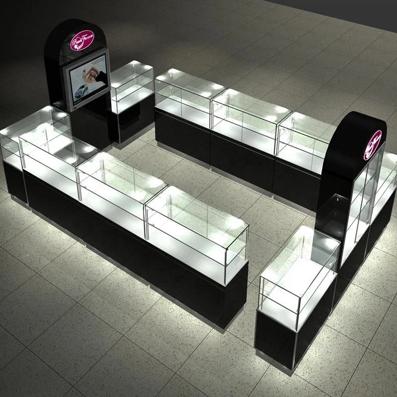 2025customized.Black Luxury Glass Jewelry Island Shop Jewelry  Kiosk Mall