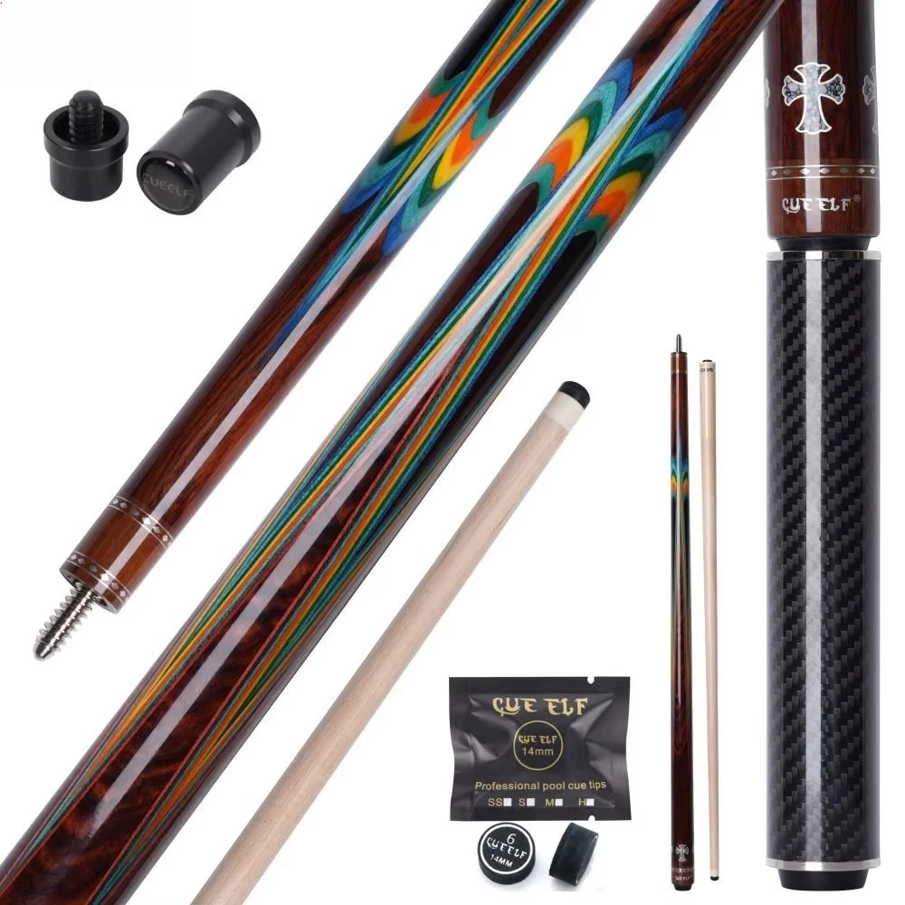 

High Grade Handmade Carom Cues 12 Pcs Laminated Maple Shaft 12.5mm Tip Size 3/8*10 Pin Inlay Rainbow Handmade Inlay