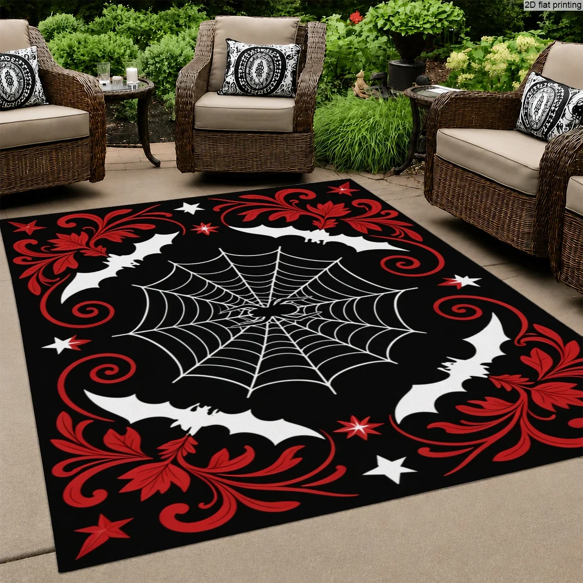 1pc Halloween Spider Web Bat Area Rug, 2D Flat Print, Indoor Outdoor Floor Mat for Patio, Living Room, Party Decor