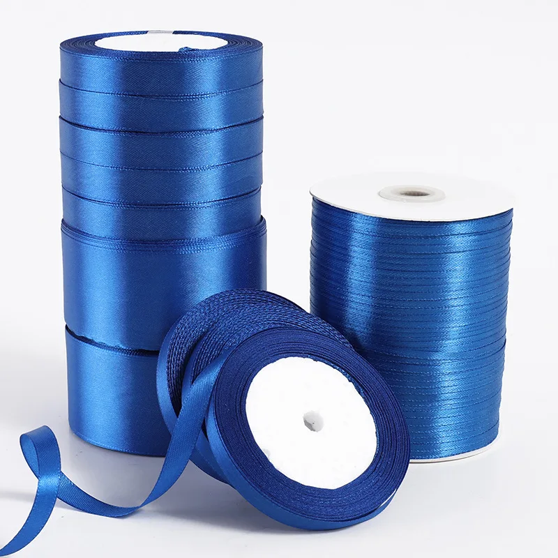 Wstążka satynowa królewski błękit 6mm~50mm 25 jardów/rolka jednostronna do pakowania prezentów, na Boże Narodzenie, Nowy Rok, do szycia odzieży, wstążka na prezenty