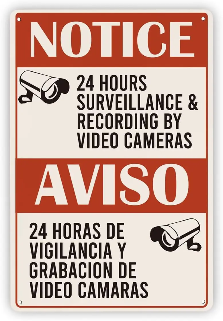 Surveillance Metal Plaque, 24 Hours Surveillance Signs, Security Camera Warning Sign, Rust Free Aluminum Plaque, Security Camera