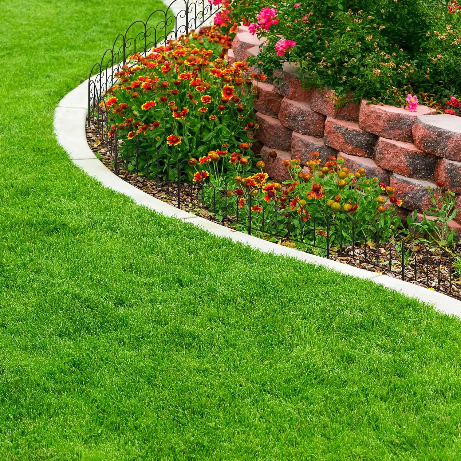 سياج حديقة معدني - مجموعة من 5 ألواح متشابكة لسرير الزهور والمناظر الطبيعية - حواف التمرير المزخرفة مع أوتاد العشب #4