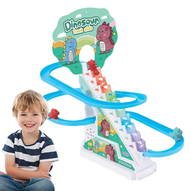 Climb Stairs Toy Roller Coaster Electric Dinosaur Toys With Music Stem Learning Educational Toys Double Wheel Dinosaur Toys