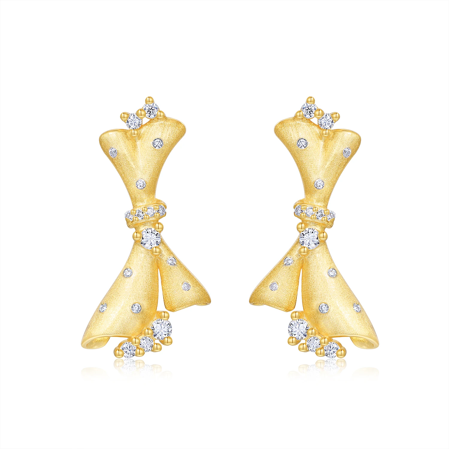 JIUZUAN 2 قطعة القوس مويسانيتي وأقراط S925 الفضة 18K مطلية بالذهب للنساء الإيطالية نحى الحرفية الذهب اللون وأقراط #6