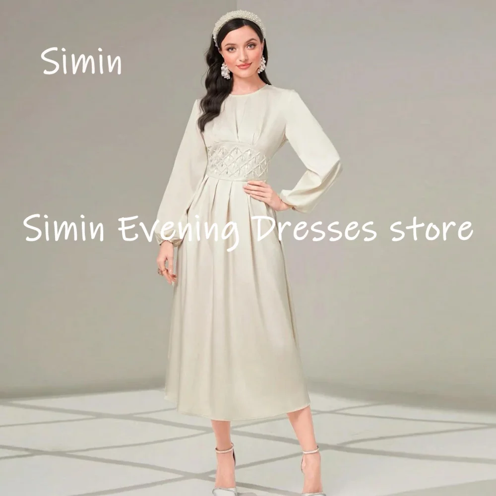 Simin Satin A-line Scoop Neckline Ruffle Populer Formal Prom Gown Ankle-length Evening Elegant Party dresses for women 2023