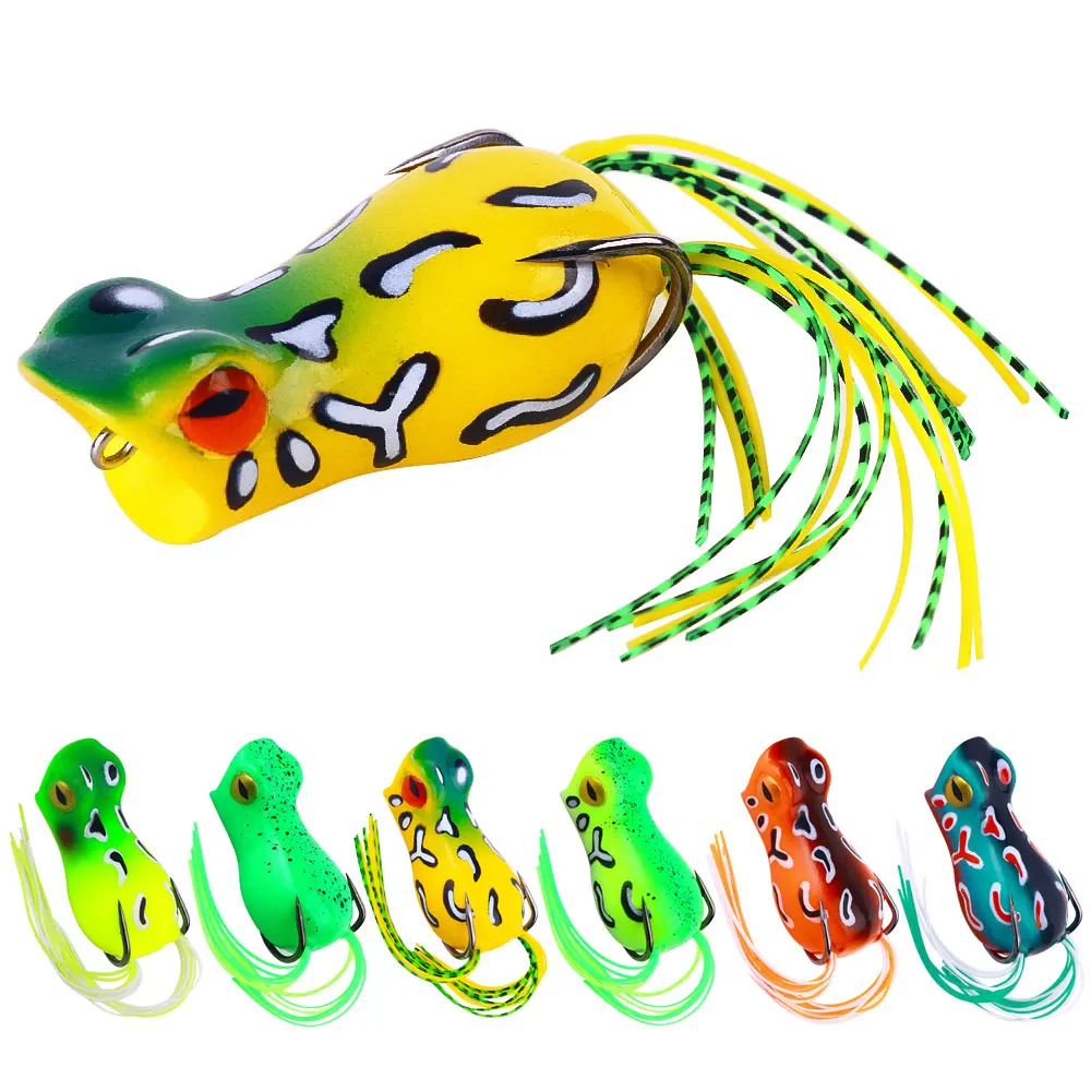 Topwater Popper Froschköder mit 3D-Augen, Weicher Silikonköder mit Doppelten Unkrautfreien Haken, Silikonrock Topwater Frosch für Barsch