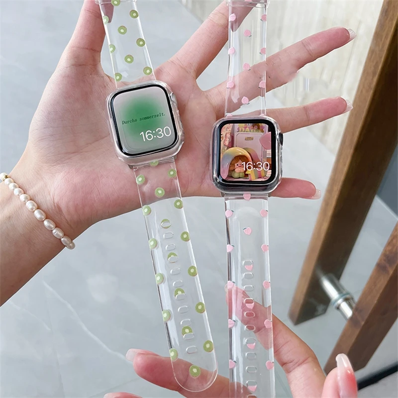 INS Cute Fruit Transparent Strap For Apple Watch 8 7 6 5 4 3 2 SE Ultra Girl Korean Band For iWatch 41mm 49 45 44mm 42 40 38mm